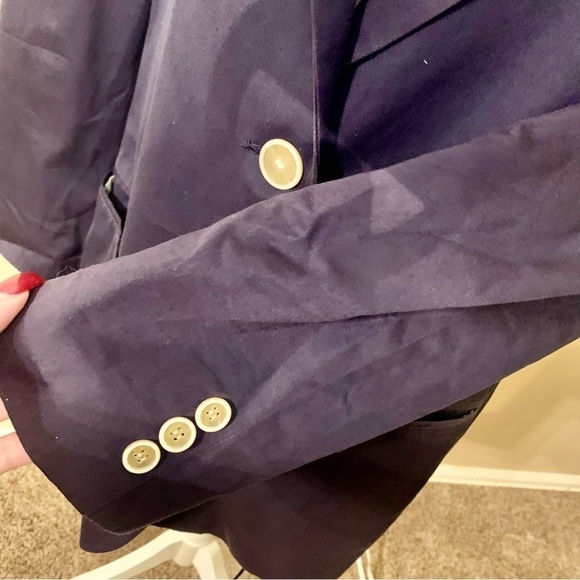 Vintage Banana Republic Blazer Size 12 Navy Blue Shoulder Pads Button-Up Cotton - Picture 9 of 16